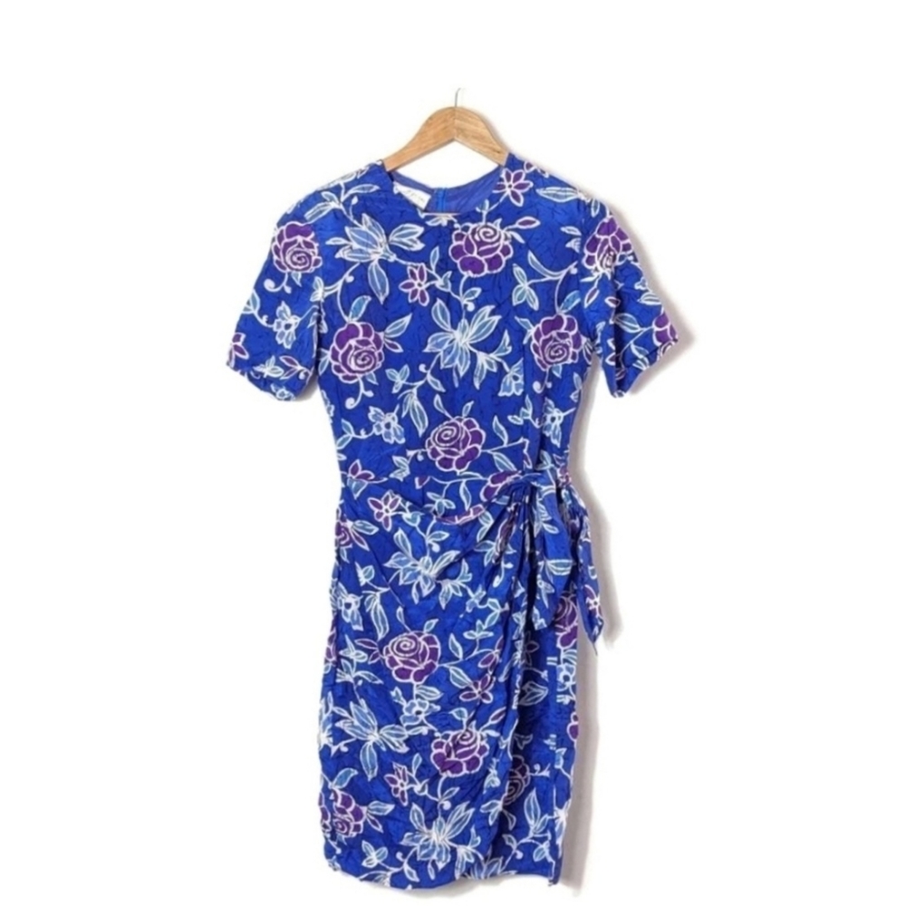 VIDEO Vintage 90s SILK Blue Wrap Tie Floral Dress